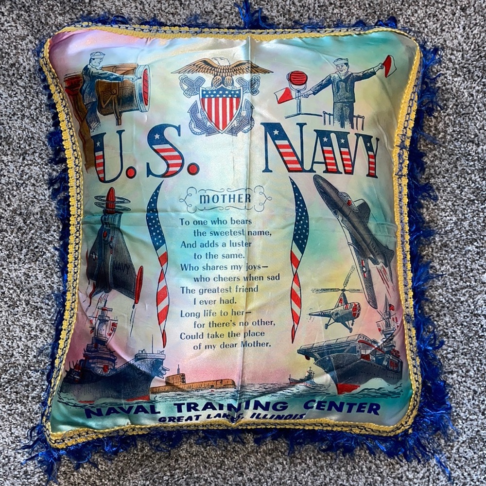 Vintage U.S. Navy silk “MOTHER” Pillowcase.  19x17”